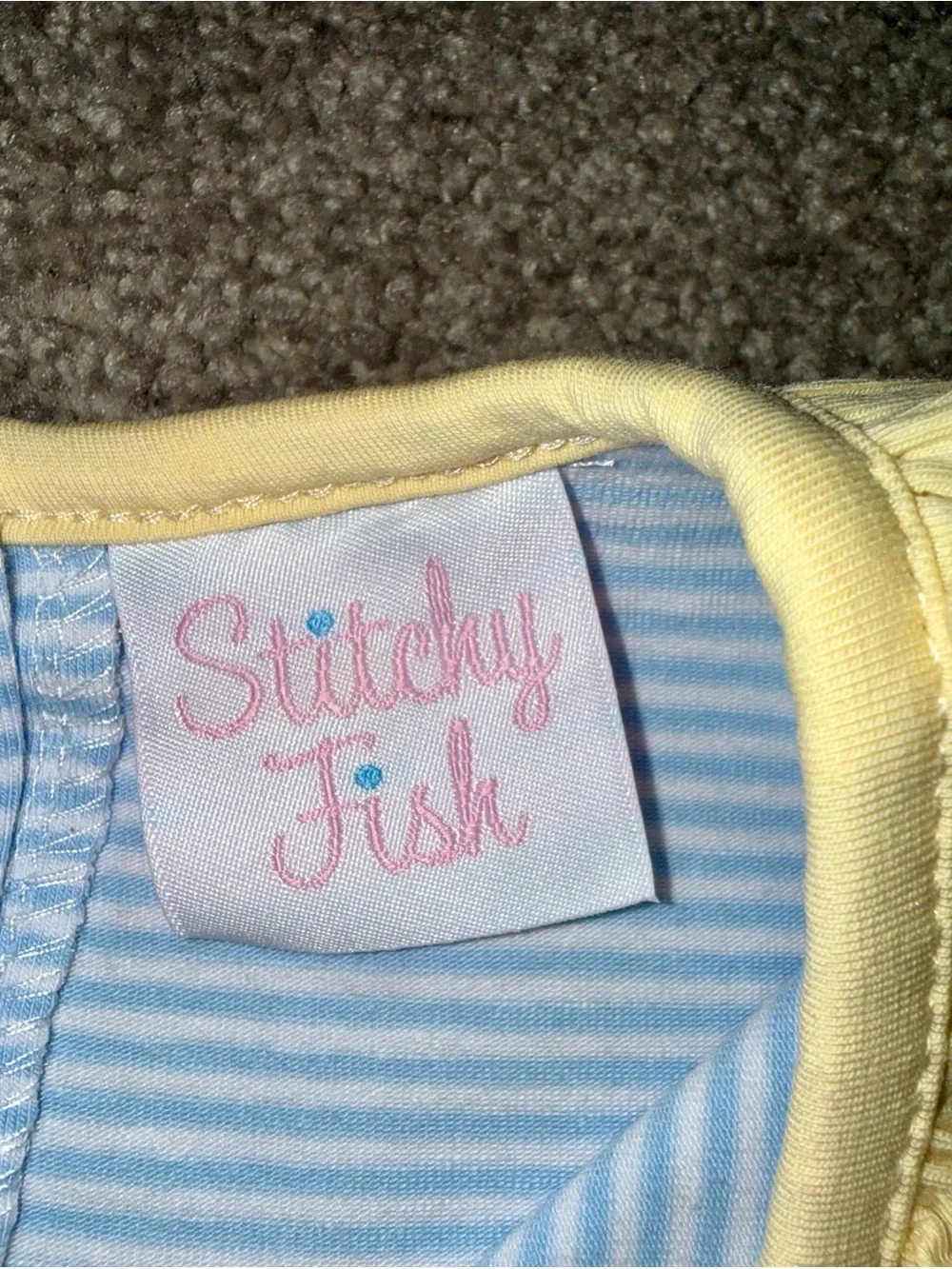 NWOT- Stitchy Fish Girls 3T Blue Stripe Yellow Ruffle Pocket Boutique Dress